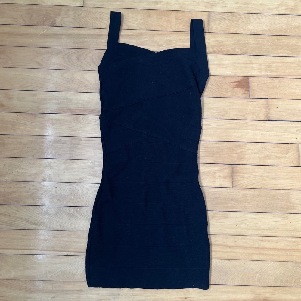 Guess Los Angeles Black Bandage Mini Dress Sleeveless Bodycon Exposed Zipper S